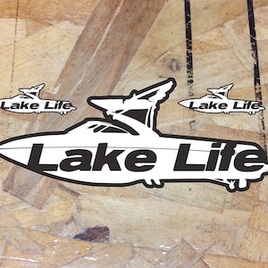 Lake Life Truck Car Window Inboard Sticker Ski Boat Wake Malibu Die Cut White 5&quot; wide 3 for 1