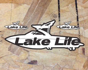 Pegatina para ventana interior de coche, camión, camión, lago, vida, esquí, barco, wakeboard, Malibu, troquelada, blanca, 5" de ancho, 3 por 1