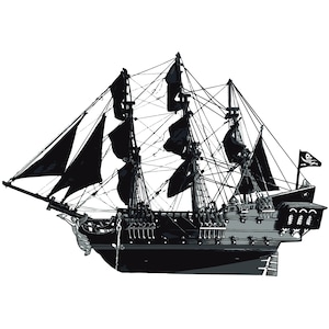 Illustrazione della goletta della nave pirata SVG, EPS, AI Illustrator Vector stampabile disegno Outline Art Download