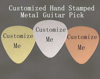 Hand stamped metal guitar pick &quot;Customize Me&quot;