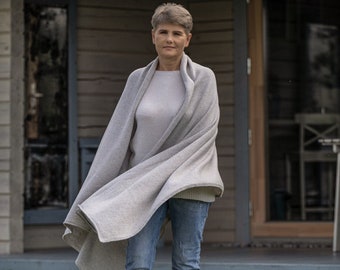 Oversized scarf, grey shawl wrap, merino wool blanket shawl, soft cashmere throw, shawl for shoulder