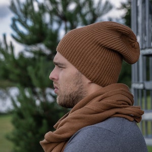 Bonnet surdimensionné en tricot côtelé hipster, bonnet de pêcheur de luxe en laine mérinos pour homme, casquette de montre unisexe, idées cadeaux pratiques utiles pour mari