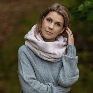 Pink cashmere shawl, infinity wrap top, knitted merino wool hooded cowl scarf, shawl for shoulder, useful gifts for mom from daughter