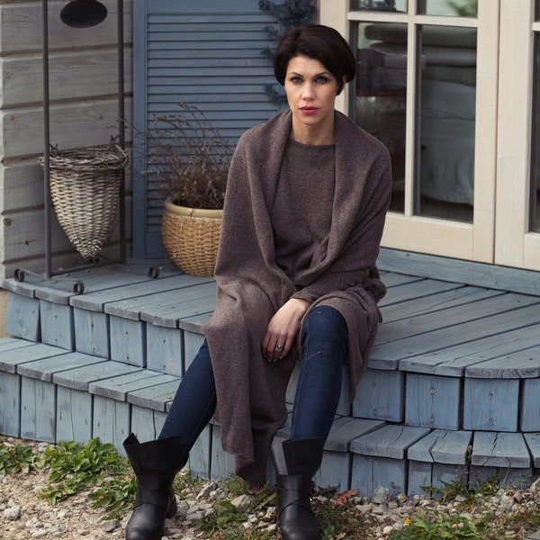 Écharpe de couverture de voyage en cachemire doux, châle pashmina, écharpe tricotée en laine brune