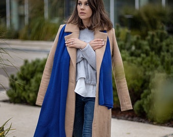 Royal blue cashmere blanket scarf, oversized shawl for shoulder, luxury travel wrap, soft merino wool scarves for women