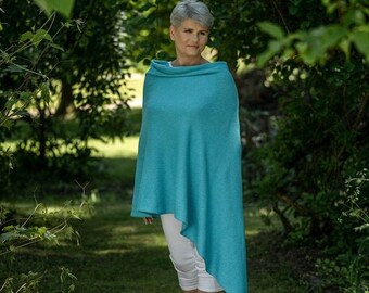 Turquoise poncho cape wrap, knit merino wool summer cover up, beach poncho sweater, resort wear cover