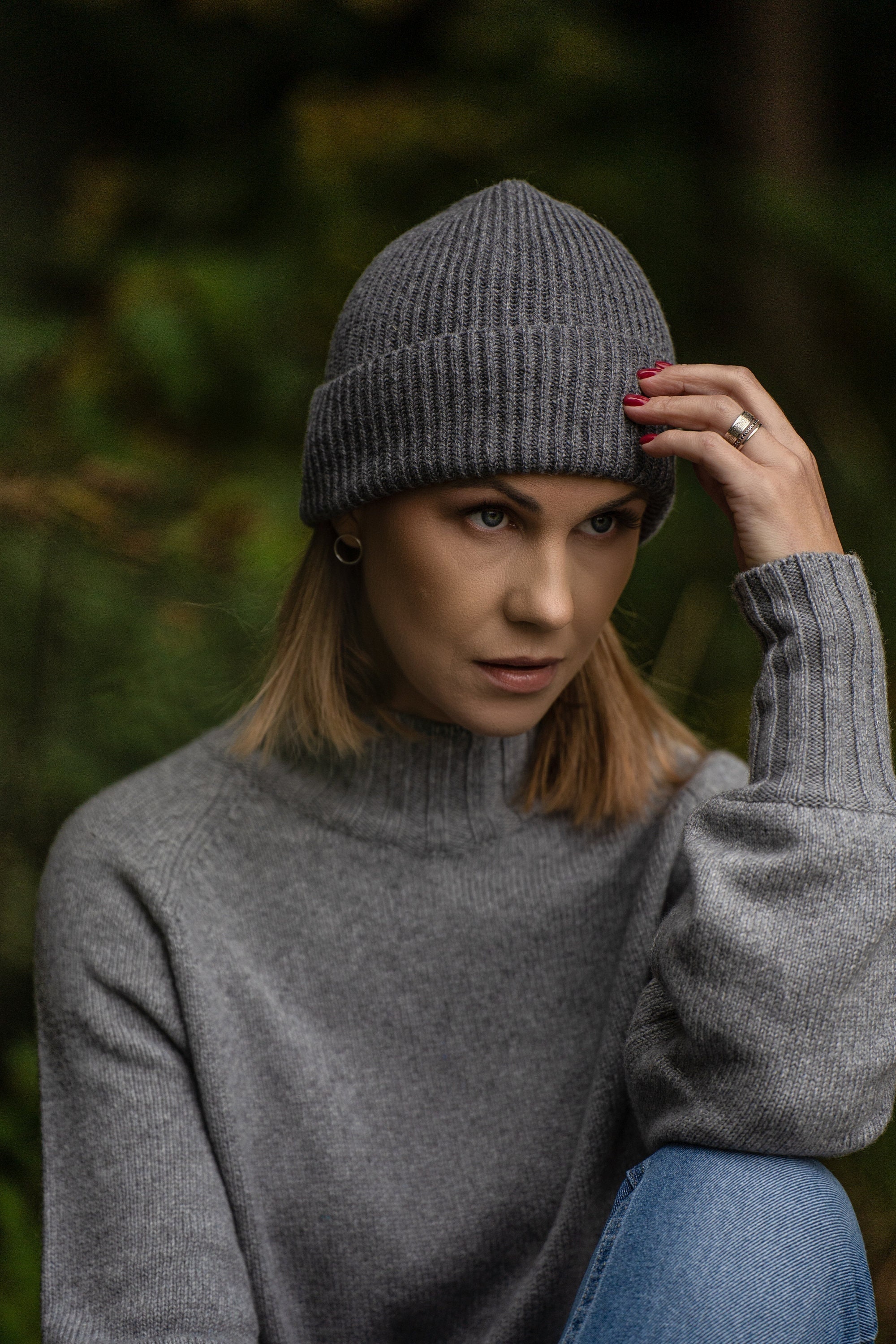 Fisherman Beanie Grey Cashmere Slouchy 