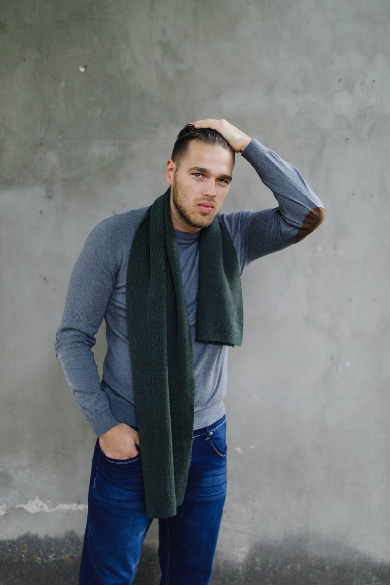 Olive green cashmere blanket scarf for men fisherman scarf Etsy
