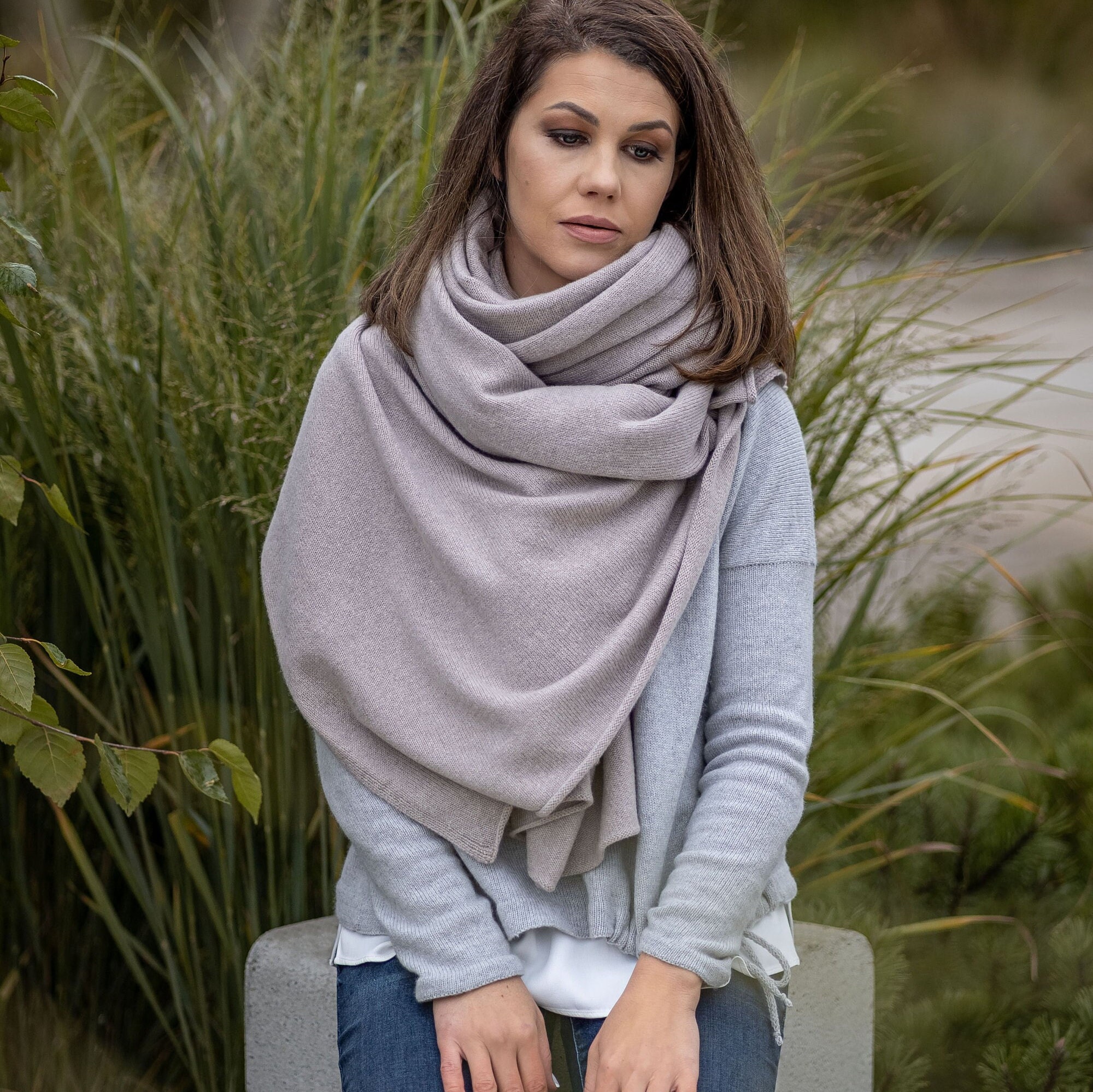 Ivory Cashmere Blanket Scarf Cashmere Wrap Plaid Blanket Scarf