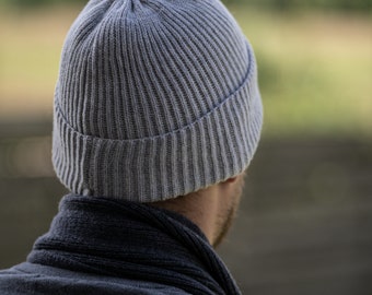 Grey Merino Wool Knit Fisherman Hat 