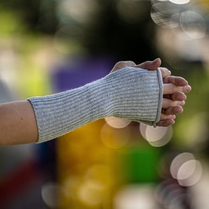 Brown cashmere fingerless gloves, handmade knit wool wrist warmers, half finger glove, dark no thumbs knit arm warmers, merino hand warmers image 9