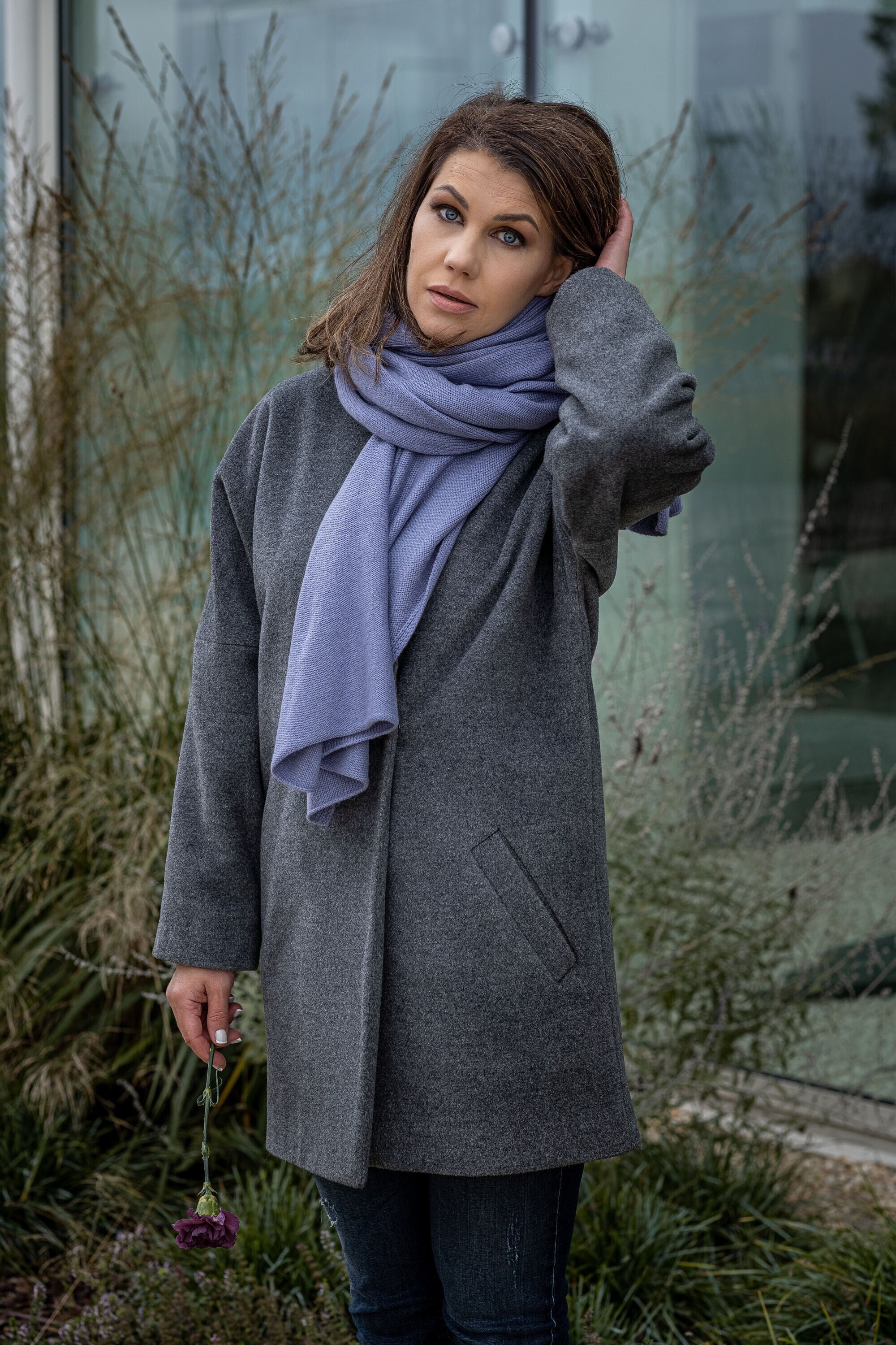 KnittyKnitwear Luxury Cashmere Wrap, Soft Merino Wool Blanket Scarf, Kashmiri Shawl, Knitted Scarves for Women