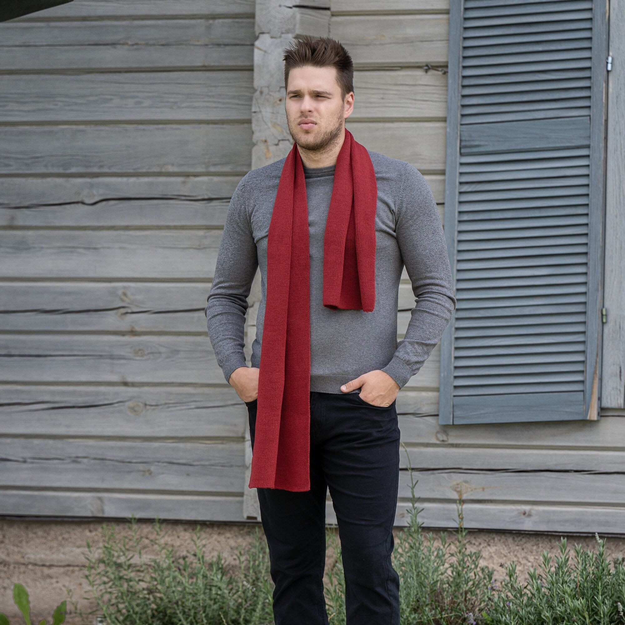 Écharpe Homme Lindenmann Bleu-Rouge - 55% Coton 45% Viscose, Fine Et Élégante 190x50cm