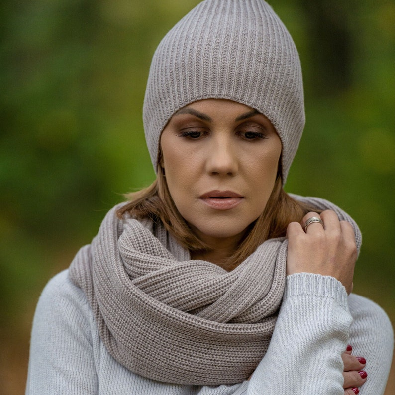 Knit neck warmer, unisex cowl, cashmere merino wool loop scarf, hooded cowl neck warmer, shawl for shoulder, infinity tube scarf for women image 3