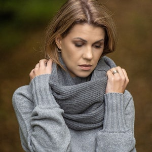 Knit neck warmer, unisex cowl, cashmere merino wool loop scarf, hooded cowl neck warmer, shawl for shoulder, infinity tube scarf for women image 5