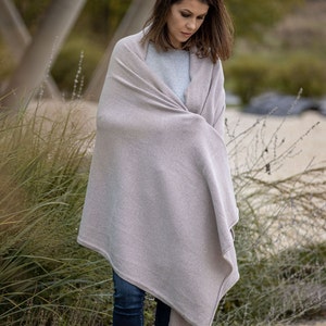 Ivory cashmere blanket scarf, cashmere wrap, plaid blanket scarf, kashmiri shawl, merino wool hooded shawl image 5