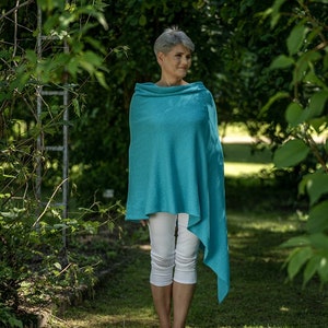 Turquoise poncho cape wrap, knit merino wool summer cover up, beach poncho sweater, resort wear cover Turquoise