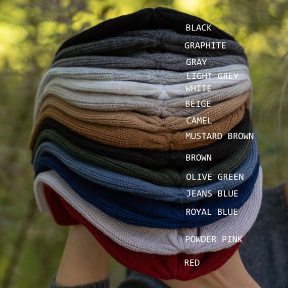 Buy Knit Docker Beanie Hat, Red Merino Wool Fisherman Beanie  display picture 1