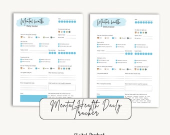 Mental Health Daily Tracker Journal, Wellness Planner, Self-Care Log Book, Mental Health Diary, Self-Reflection Tool