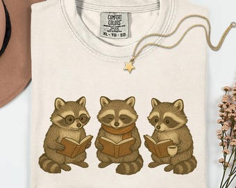 Comfort Colors® Raccoon Reading Shirt, Funny Raccoon Bookish Shirt, Cottagecore Raccoon, Book Lover Gift, Vintage Bookworm Librarian Reader