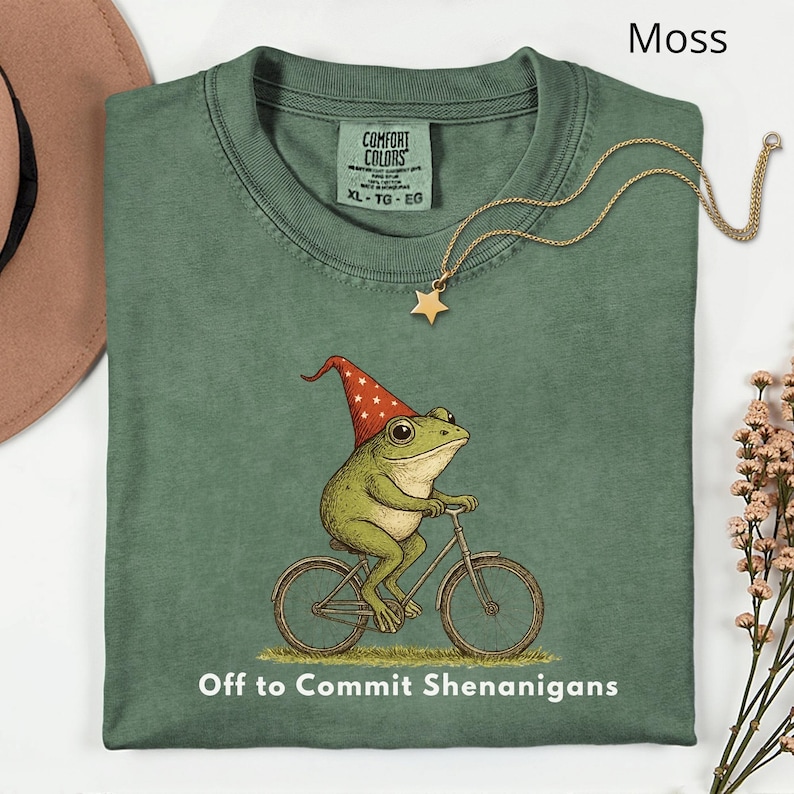 Comfort Colors® Off to Commit Shenanigans Shirt, Funny Frog Shirt, Cottagecore Frog Shirt, Wizard Frog Gift, Vintage Whimsical Aesthetic image 1