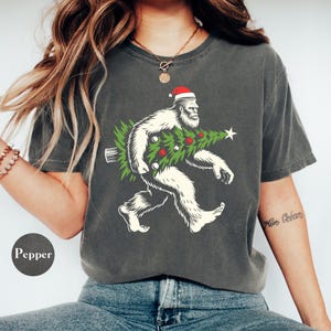 Comfort Colors® Bigfoot Christmas Tree Shirt, Santa Bigfoot Shirt, Xmas Christmas Gift, Funny Christmas Shirt, Christmas Sasquatch Shirt
