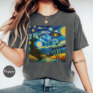 Van Gogh Starry Night Shirt, UFO Shirt, 100% Cotton Comfort Colors® Shirt, Funny Alien Shirt, Space Art Shirt, Aesthetic Art Shirt, UFO Gift