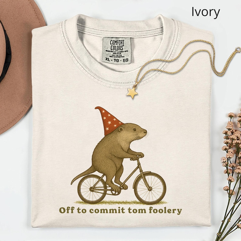 Comfort Colors® Funny Otter Shirt, Off to Commit Tom Foolery Shirt, Cottagecore Otter Shirt, Otter Lover Gift, Vintage Whimsical Otter image 1