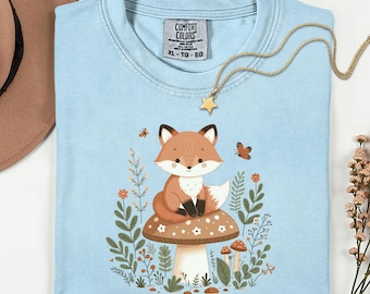 Comfort Colors® Cottagecore Fox Shirt, Mushroom Aesthetic Shirt, Cute Fox Shirt, Fox Gift for Her, Fox women Shirt, Fox Shirt, Fox Gifts