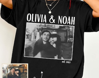 Comfort Colors® Custom Couple Photo Shirt, Valentine Gift, Vintage Couple Engagement, Personalized Name and Year Gift, Anniversary Gift