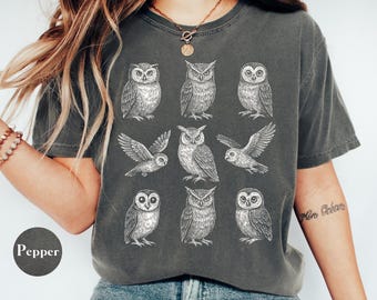 Comfort Colors® Owl 90s Shirt, Vintage Tattoo Style Shirt, Cottagecore Owl Shirt, Owl Lover Gift, Cute Owls Shirt, Mystical Owl Gift