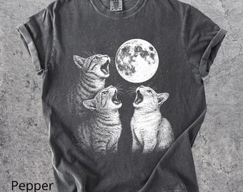 Comfort Colors® Cats Howling At The Moon Shirt, Funny Cat Shirt, Vintage Cat Style, Retro Cat Shirt, Cat Meme Lover Gift, Weirdcore Shirt