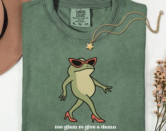 Comfort Colors® Funny Frog Shirt, Too Glam Frog Women Shirt, Cottagecore Frog Gift, Sassy Frog Tee, Retro 80s 90s Frog Shirt, Vintage Humor