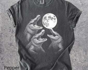 Comfort Colors® Alligators Howling At The Moon Shirt, Funny Alligator Shirt, Vintage Style Gift, Retro Alligator Shirt, Wildlife Weirdcore