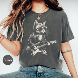 Rock Cat Shirt, 100% Cotton Comfort Colors Cat Shirt, Guitar Cat Shirt, Rock Music Shirt, Gift for Musicians, Guitarist Gift, Funny Cat Tee