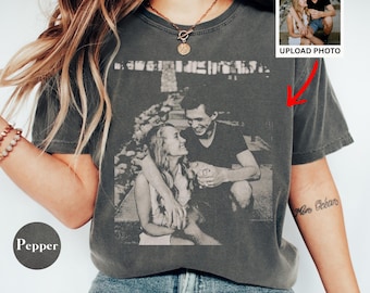 Comfort Colors® Vintage Custom Couple Photo Shirt, Personalized Couple Shirt, Custom Couple Girlfriend Gift, Memory Photo Anniversary Shirt