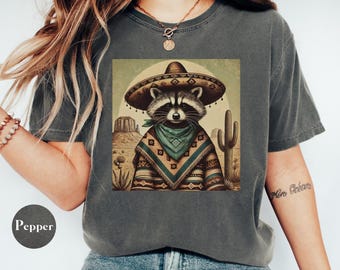 Comfort Colors® Funny Raccoon Shirt, Mexican Raccoon Shirt, Sombrero Raccoon Shirt, Western Raccoon Shirt, Raccoon Gift, Vintage Raccoon Tee
