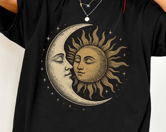 Comfort Colors® Sun And Moon Shirt, Celestial Gifts, Mystical Moon Shirt, Retro Astrology Shirt, Boho Cosmic Shirt, Vintage Bohemian Hippie