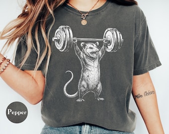 Comfort Colors® Funny Gym Opossum Shirt, Weightlifting Opossum Shirt, Workout Animal Tee, Vintage Opossum Meme Shirt, Possum Fitness Gift