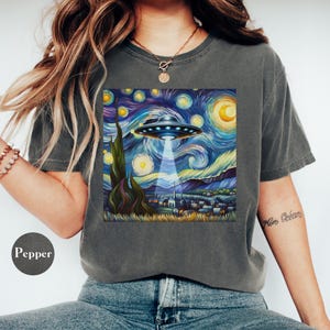 UFO Starry Night Shirt, Comfort Colors Shirt, UFO Shirt, Funny Alien Shirt, Space Art Shirt, Aesthetic Art Shirt, Van Gogh Gift, 100% Cotton