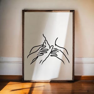 Passionate Touch Art, Intimate Couple Print, Man&#39;s Hand on Woman&#39;s Neck, Sensual Bedroom Decor