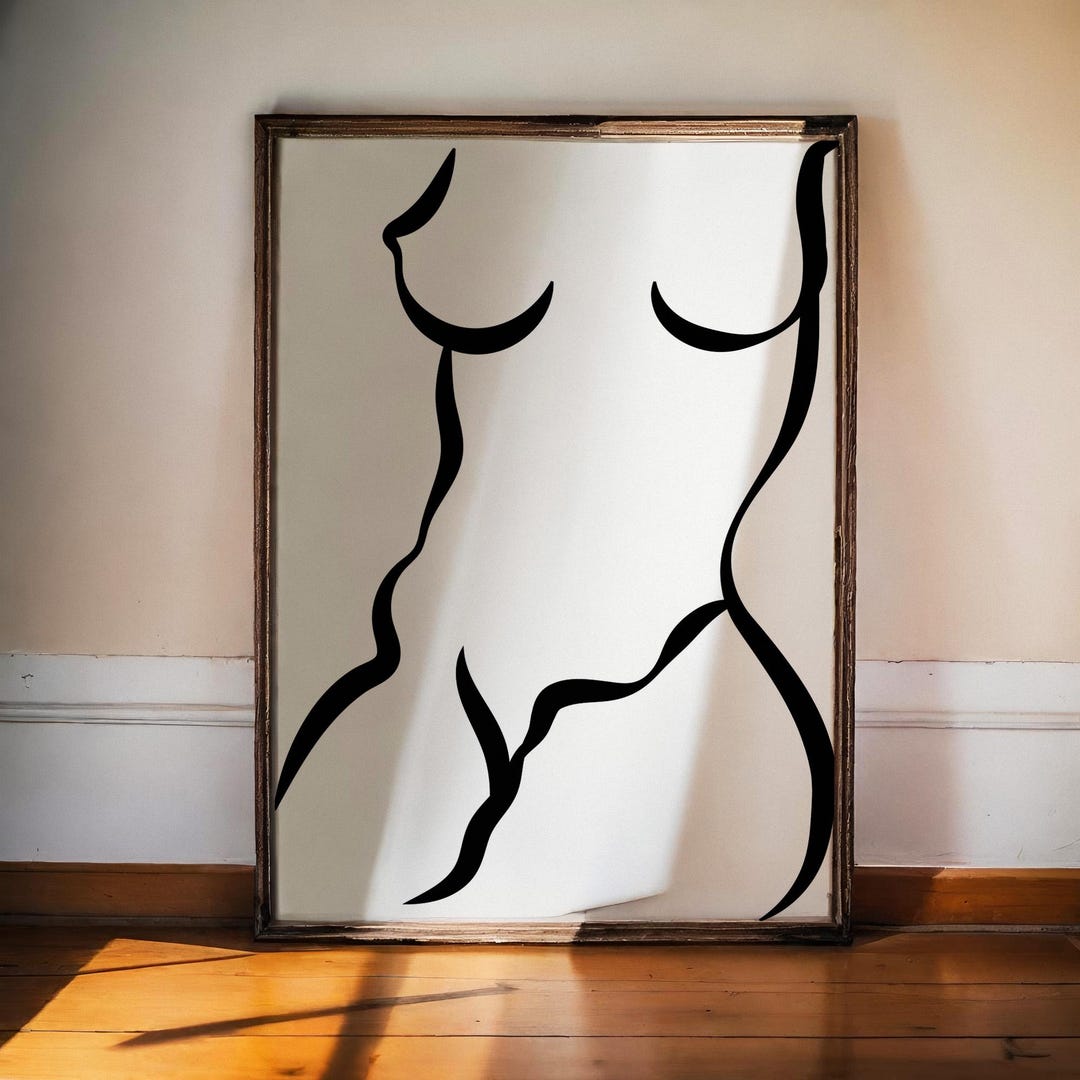 Naked Women, Erotic Line Art Digital, Minimalism, Sexy, Black and White