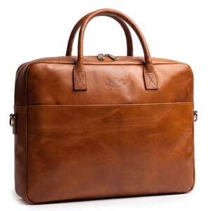 CEDAR laptoptas van zacht leer, geschikt voor 15-inch laptops - zakelijke tas voor mannen en vrouwen in vintage lichtbruin.
