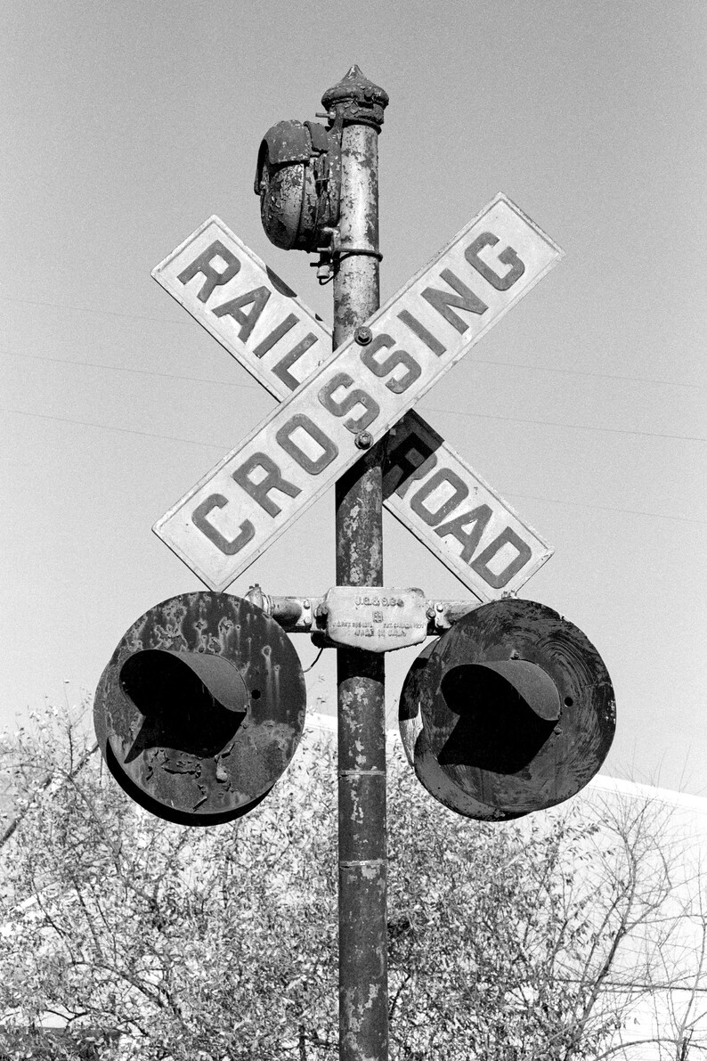Old Railroad Crossing Sign Maine 35mm Black and White Film Etsy