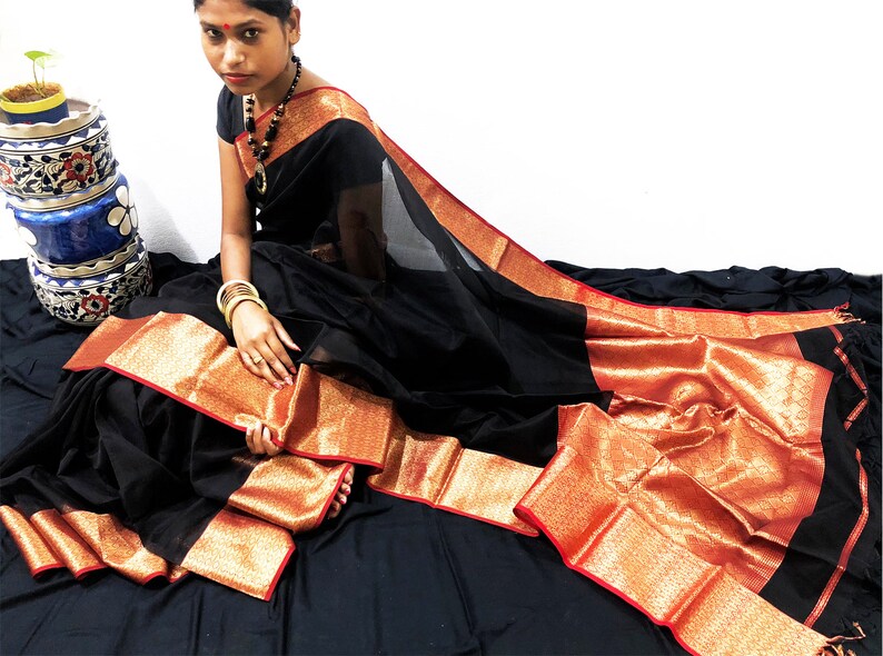 black maheshwari saree