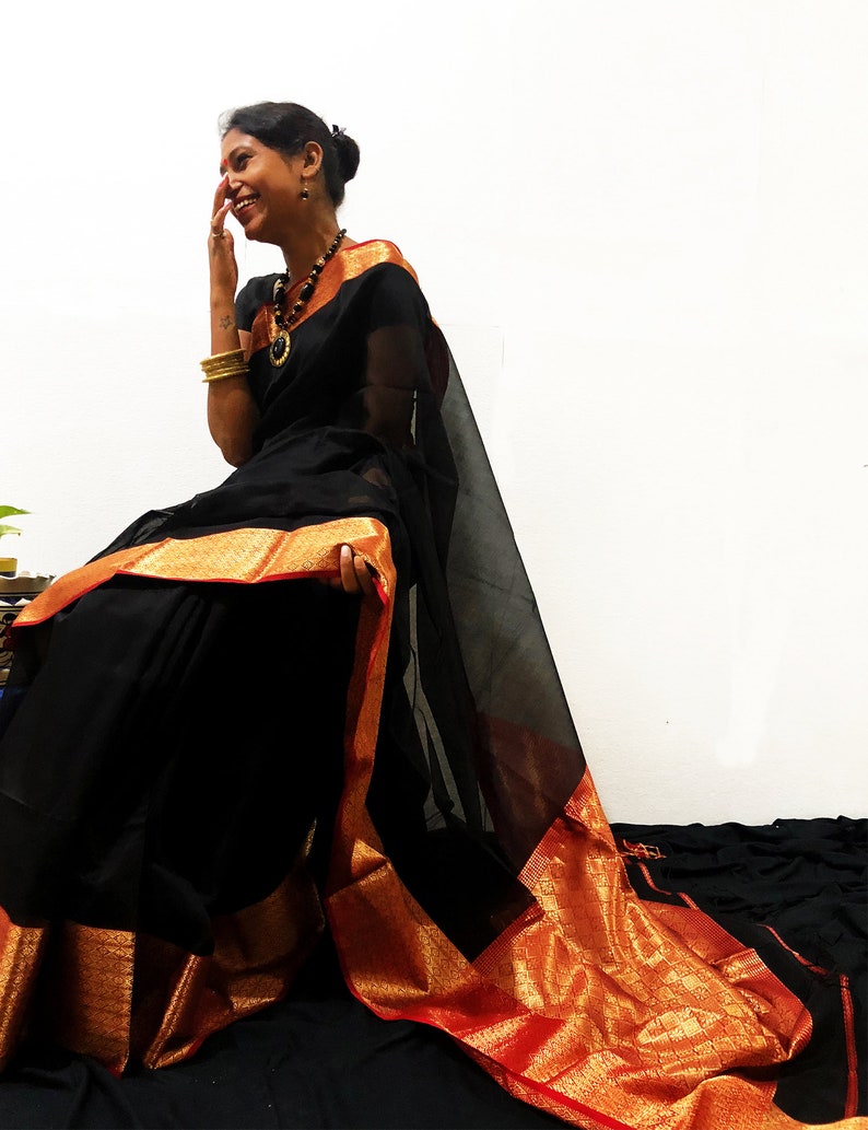 black maheshwari saree