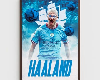 Erling Haaland Poster, Manchester City Poster, Soccer Gifts, Sports Poster, Football Player Poster, Soccer Wall Art, Sports Bedroom Posters