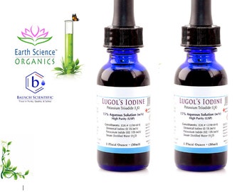 Lugol's Iodine 15% Solution: Two 1oz Bottles with Glass Droppers (USA 2-Pack)