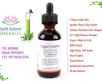 Lugol's Iodine 21% High Potency Formula - 2 oz Bottle w/Dropper