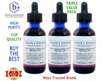 Lugol's Iodine 6.6% USP Grade: Bausch Scientific, 3 x 2oz Bottles